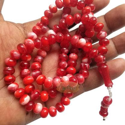 Prayer Beads – Plain White 9X8 Simple 99-Bead Horizontal Oval Plastic Tasbih Sibha Misbaha With Knob Stop Above Alif