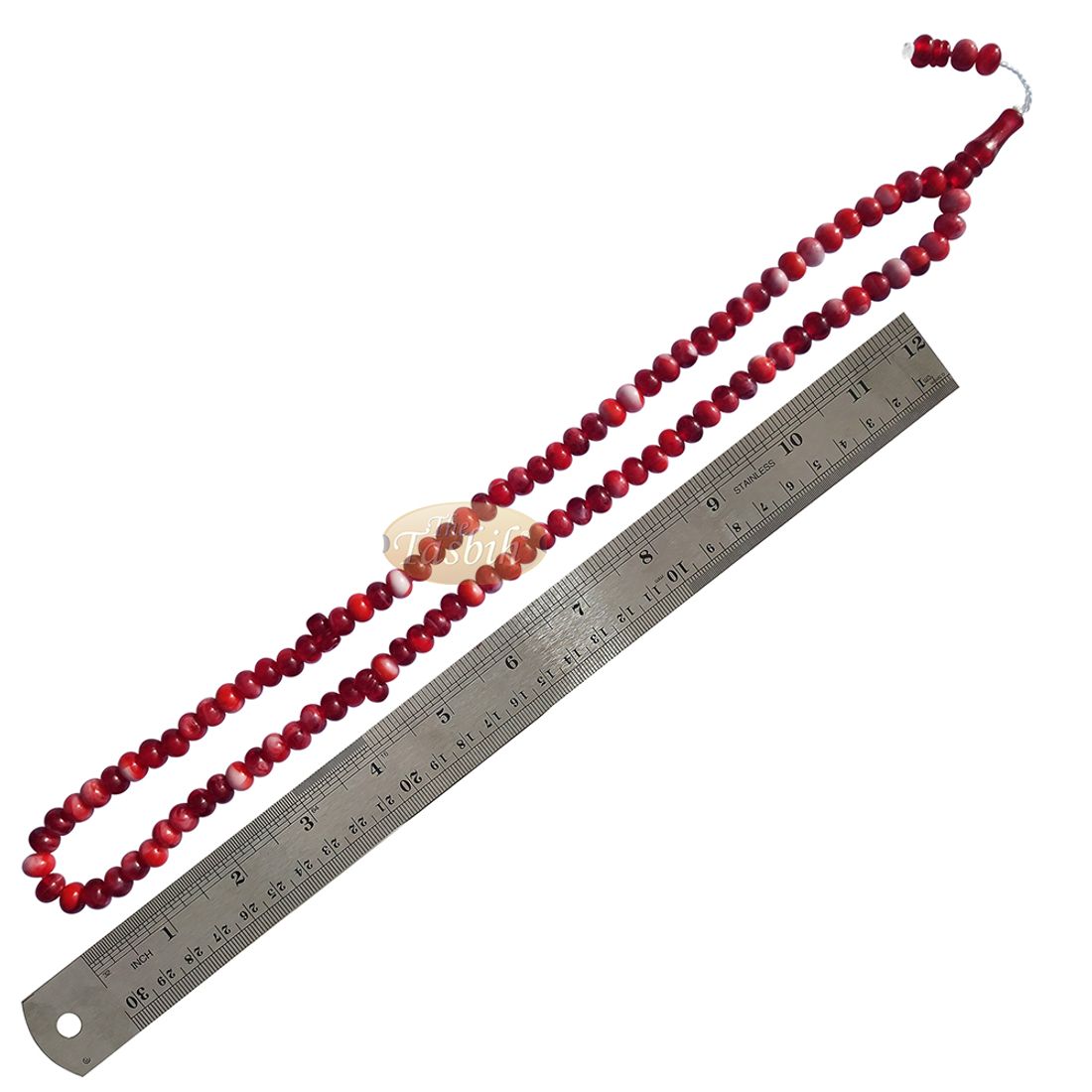 Prayer Beads – Plain White 9×8 Simple 99-Bead Horizontal Oval Plastic Tasbih Sibha Misbaha with Knob Stop Above Alif