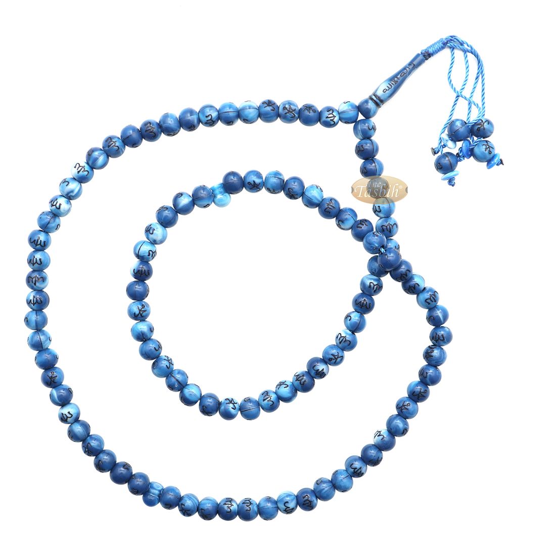Large Marble Blue Plastic 10mm Islamic Tasbih Black Allah Muhammad Prayer Beads