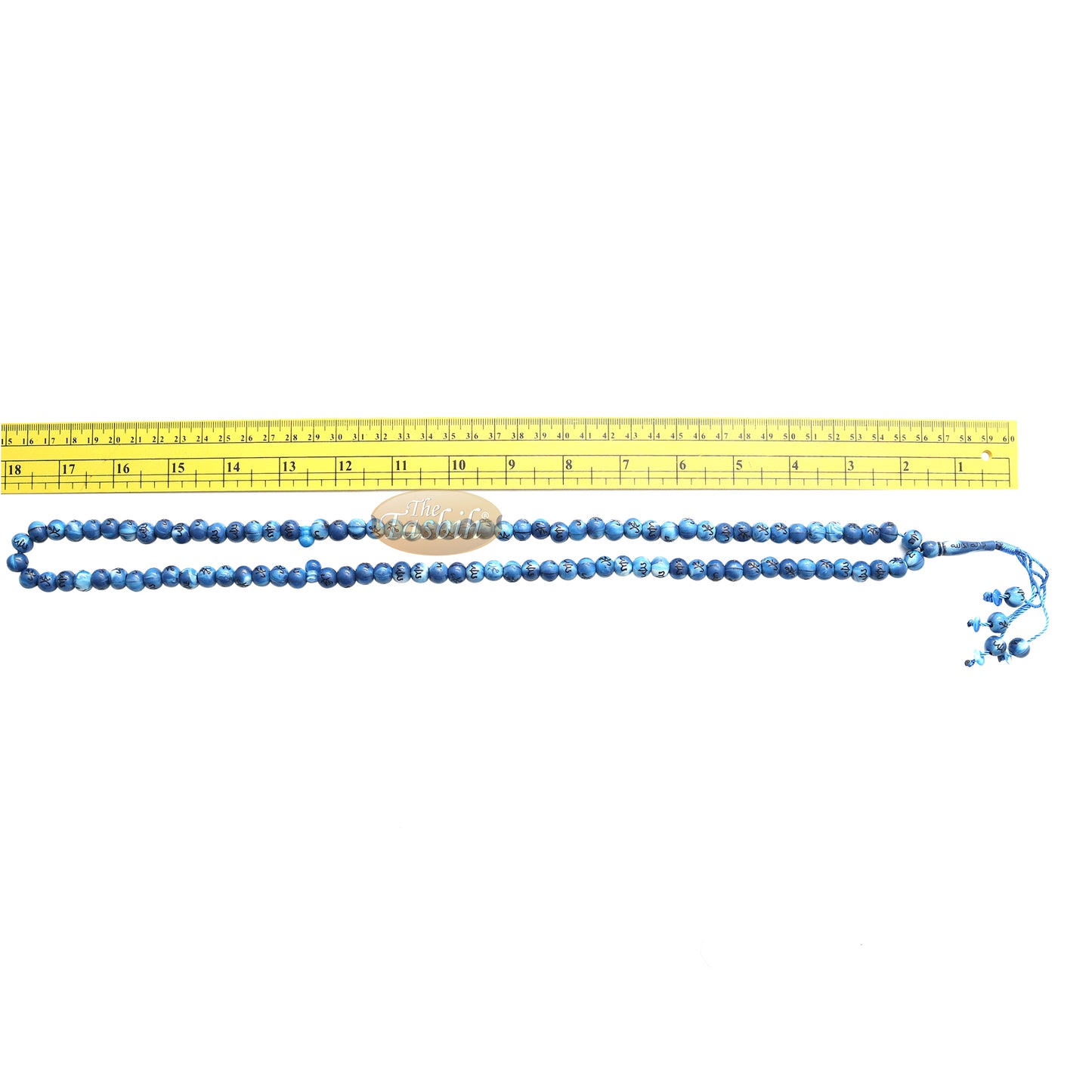 Large Marble Blue Plastic 10 mm Islamic Tasbih Black Allah Muhammad Prayer Beads