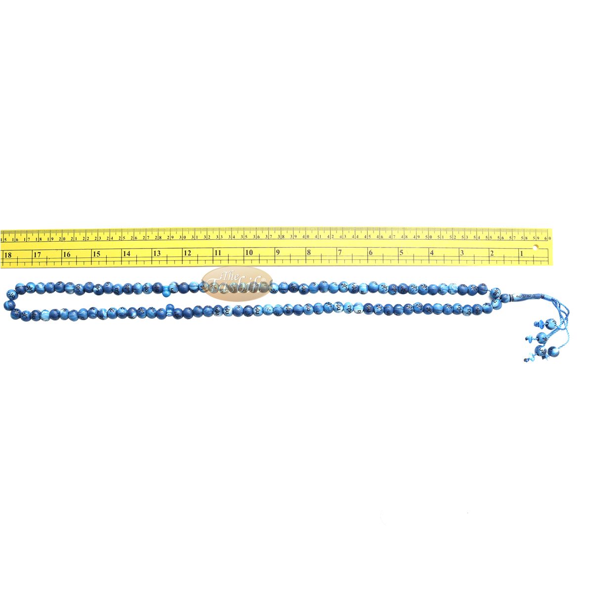 Large Marble Blue Plastic 10 mm Islamic Tasbih Black Allah Muhammad Prayer Beads