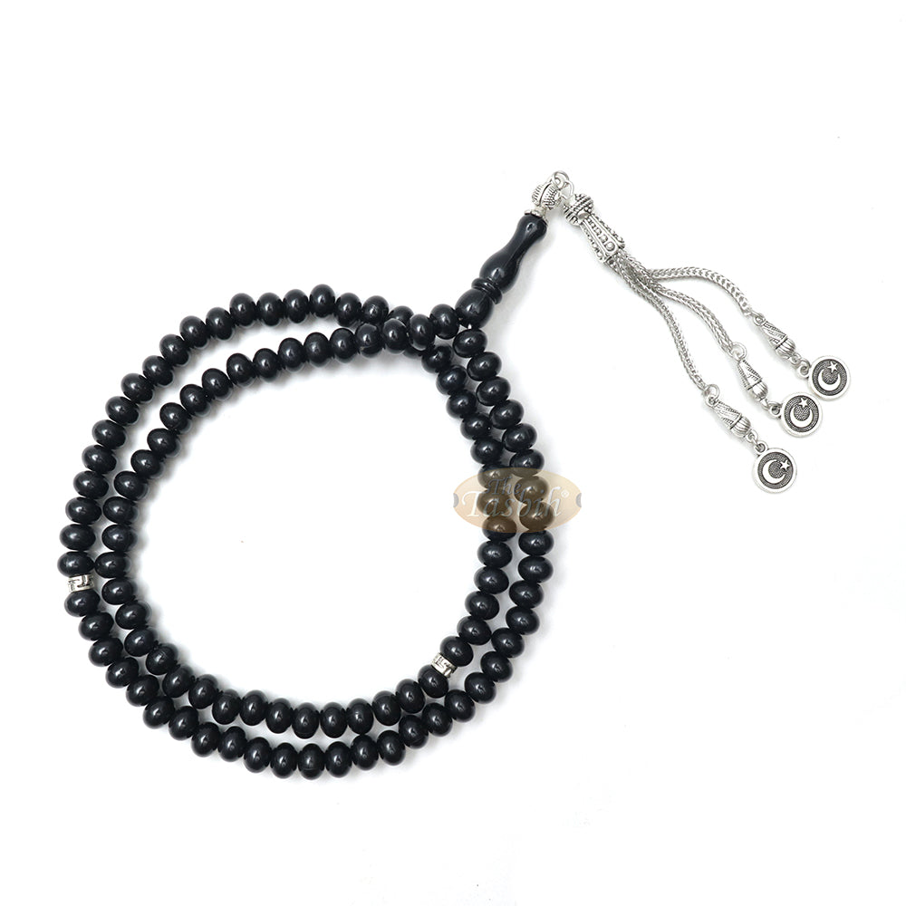 Black Plastic Oval greek Divider 99 Beads 7x5 mm Crescent Moon Tassels