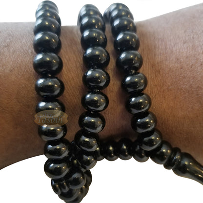 Islamic Subha Beads, Medium-Size Black Hard Monomer 7x8 mm Simple 26-inch
Muslim 99-Bd Tasbeeh Sibha Misbaha Dhikr and Prayer Necklace