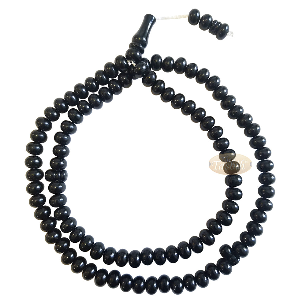 Islamic Subha Beads, Medium-Size Black Hard Monomer 7x8 mm Simple 26-inch
Muslim 99-Bd Tasbeeh Sibha Misbaha Dhikr and Prayer Necklace