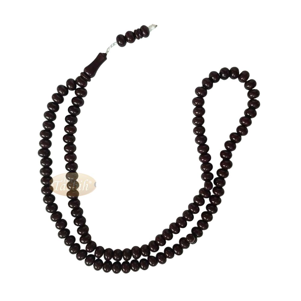 Islamic Subha Beads, Medium-Size Brown Hard Monomer 7×8 mm Simple 26-inch Muslim 99-Bd Tasbeeh Sibha Misbaha Dhikr and Prayer Necklace