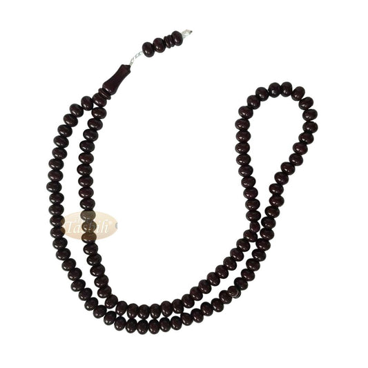 Islamic Subha Beads, Medium-Size Brown Hard Monomer 7×8 mm Simple 26-inch Muslim 99-Bd Tasbeeh Sibha Misbaha Dhikr and Prayer Necklace