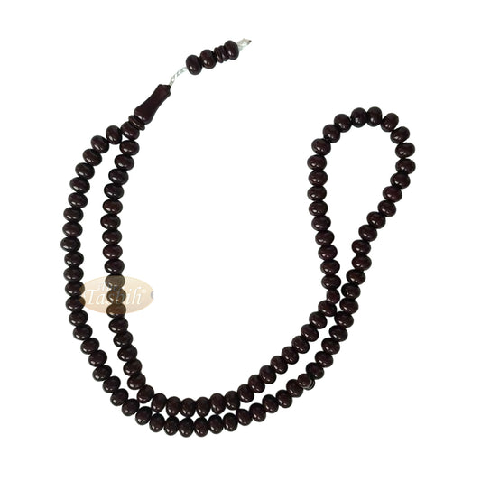 Islamic Subha Beads, Medium-Size Brown Hard Monomer 7x8 mm Simple 26-inch Muslim 99-Bd Tasbeeh Sibha Misbaha Dhikr and Prayer Necklace