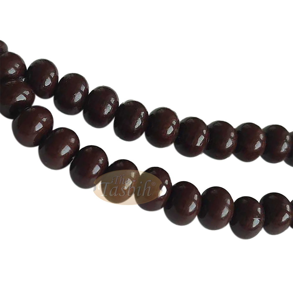 Islamic Subha Beads, Medium-Size Brown Hard Monomer 7x8 mm Simple 26-inch Muslim 99-Bd Tasbeeh Sibha Misbaha Dhikr and Prayer Necklace