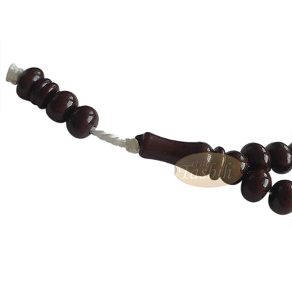 Islamic Subha Beads, Medium-Size Brown Hard Monomer 7x8 mm Simple 26-inch Muslim 99-Bd Tasbeeh Sibha Misbaha Dhikr and Prayer Necklace