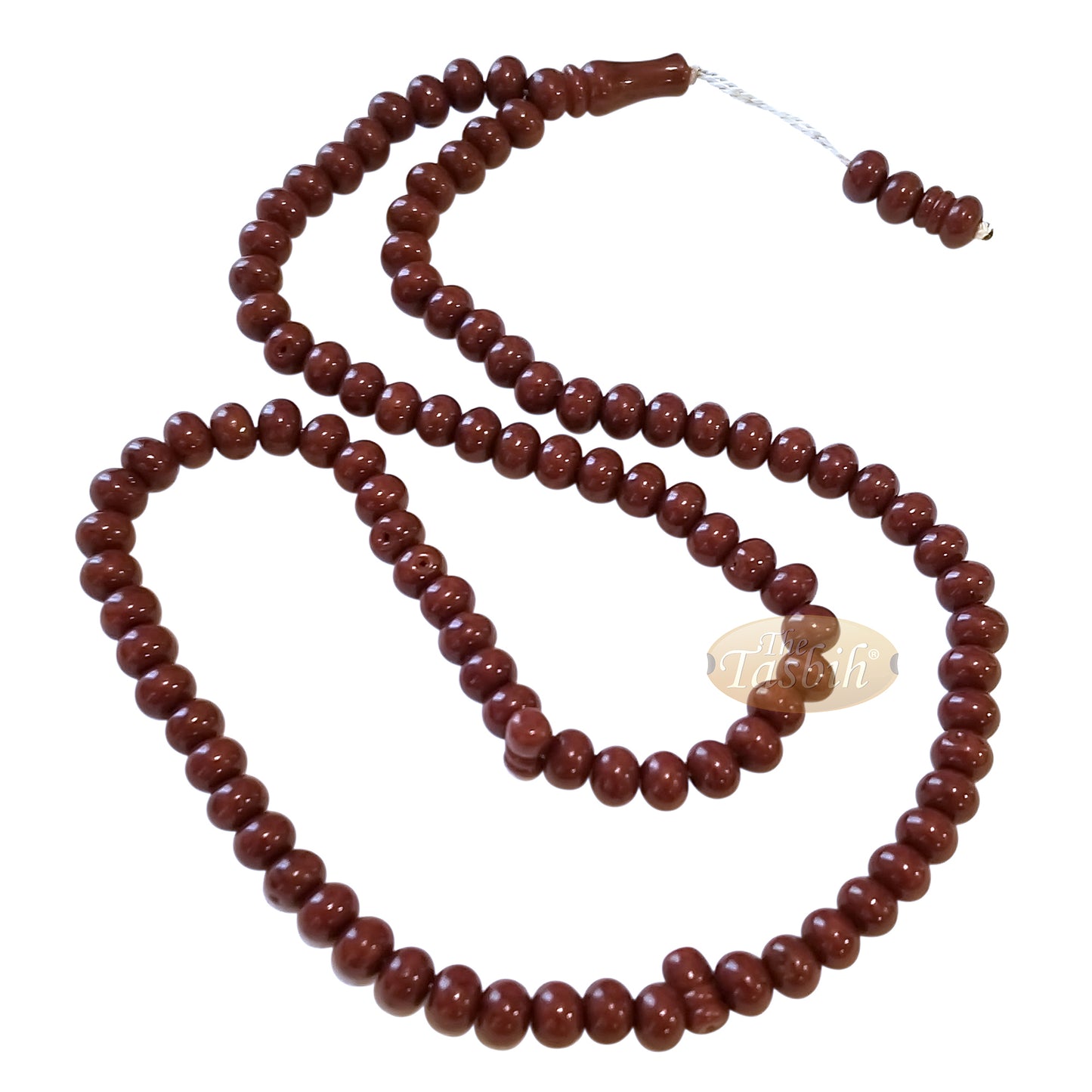 Islamic Subha Beads, Medium-Size Dark Brown Hard Monomer 7X8-mm Simple 26-Inch Muslim 99-Bd Tasbeeh Sibha Misbaha Dhikr And Prayer Necklace