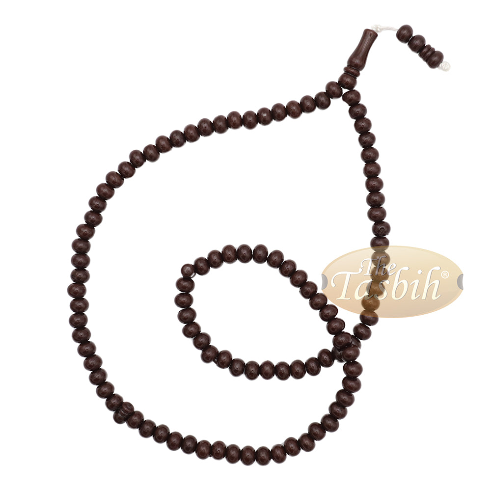 Islamic Subha Beads, Medium-Size Dark Brown Hard Monomer 7x8 mm Simple 26-inch Muslim 99-Bd Tasbeeh Sibha Misbaha Dhikr and Prayer Necklace