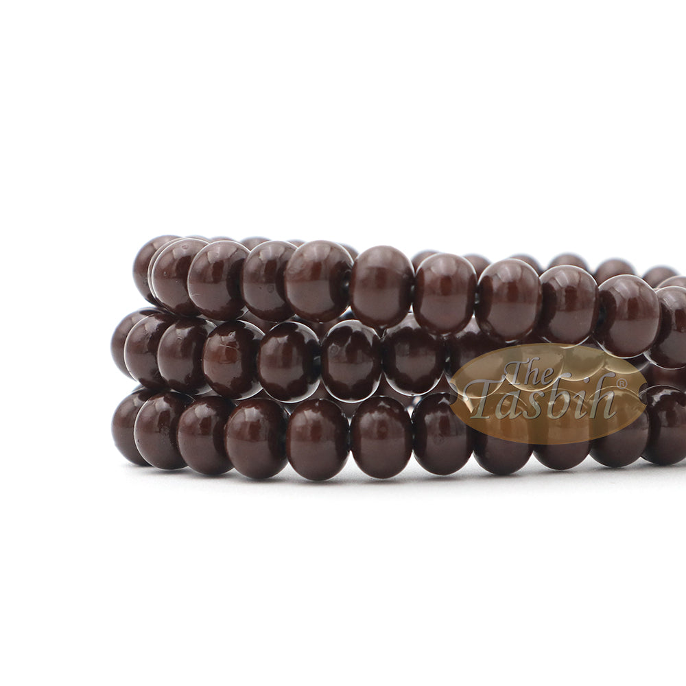 Islamic Subha Beads, Medium-Size Dark Brown Hard Monomer 7x8 mm Simple 26-inch Muslim 99-Bd Tasbeeh Sibha Misbaha Dhikr and Prayer Necklace