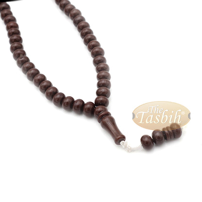 Islamic Subha Beads, Medium-Size Dark Brown Hard Monomer 7x8 mm Simple 26-inch Muslim 99-Bd Tasbeeh Sibha Misbaha Dhikr and Prayer Necklace