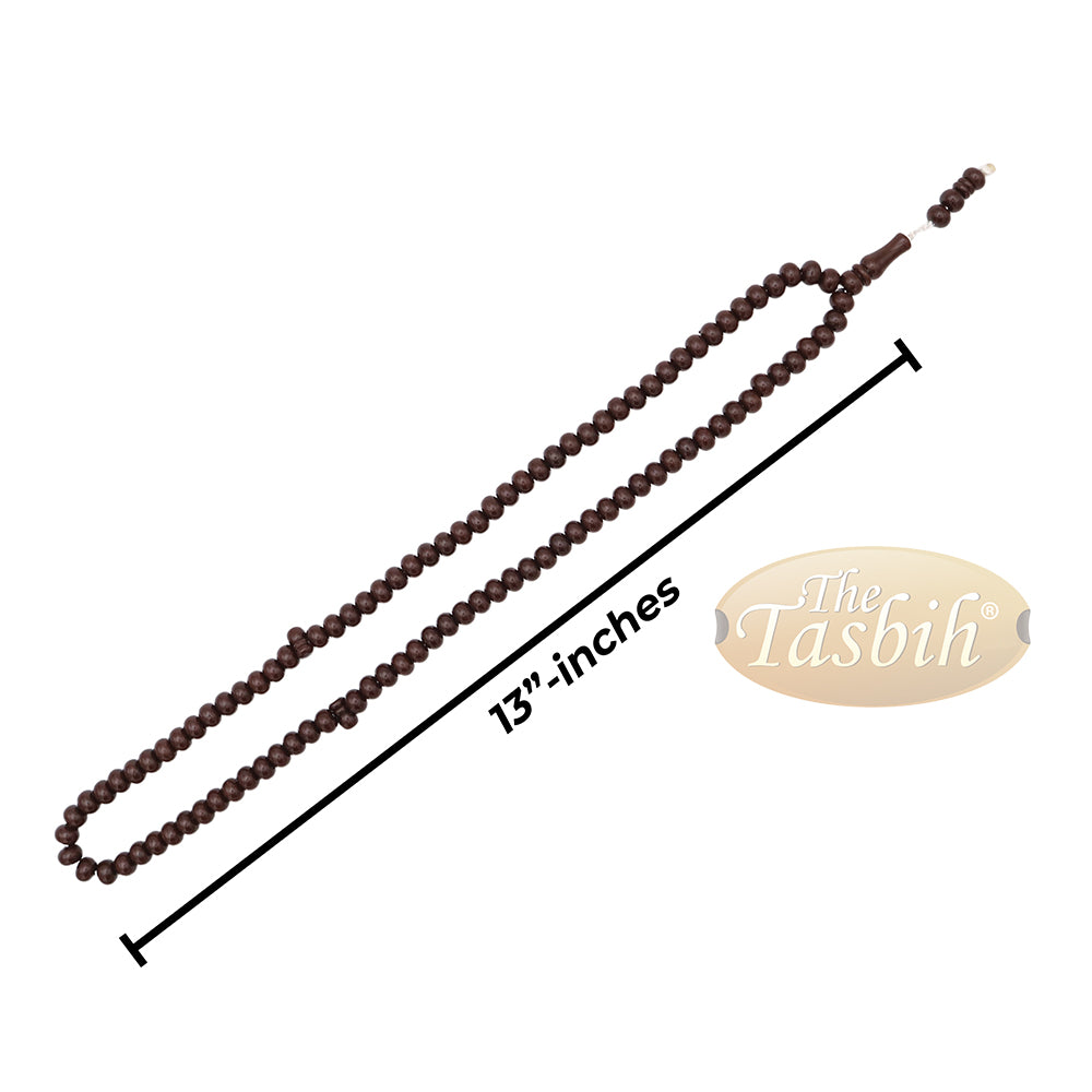 Islamic Subha Beads, Medium-Size Dark Brown Hard Monomer 7x8 mm Simple 26-inch Muslim 99-Bd Tasbeeh Sibha Misbaha Dhikr and Prayer Necklace