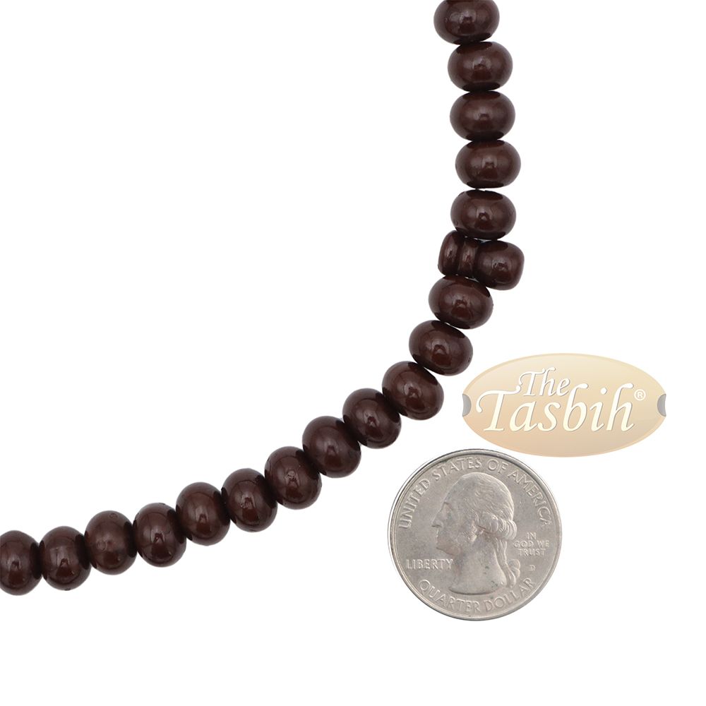 Islamic Subha Beads, Medium-Size Dark Brown Hard Monomer 7×8 mm Simple 26-inch Muslim 99-Bd Tasbeeh Sibha Misbaha Dhikr and Prayer Necklace