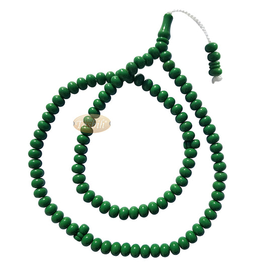 Islamic Subha Beads, Medium-Size Green Hard Monomer 7X8-mm Simple 26-Inch Muslim 99-Bd Tasbeeh Sibha Misbaha Dhikr And Prayer Necklace