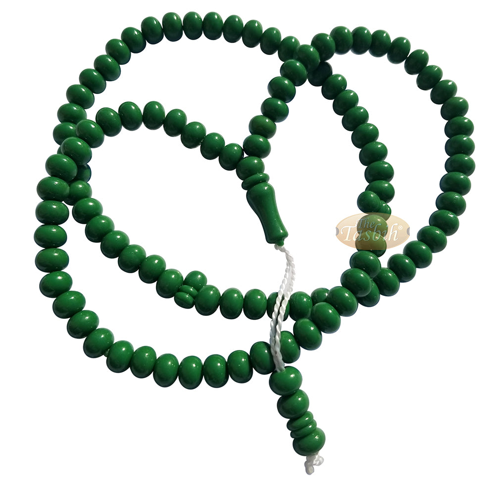 Islamic Subha Beads, Medium-Size Green Hard Monomer 7X8-mm Simple 26-Inch Muslim 99-Bd Tasbeeh Sibha Misbaha Dhikr And Prayer Necklace