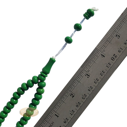 Islamic Subha Beads, Medium-Size Green Hard Monomer 7x8 mm Simple 26-inch Muslim 99-Bd Tasbeeh Sibha Misbaha Dhikr and Prayer Necklace