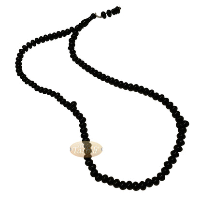 Small Prayer Beads – Plain Black Simple 99-Bead Horizontal Oval Plastic Tasbih Sibha Misbaha With Knob Stop Above Alif