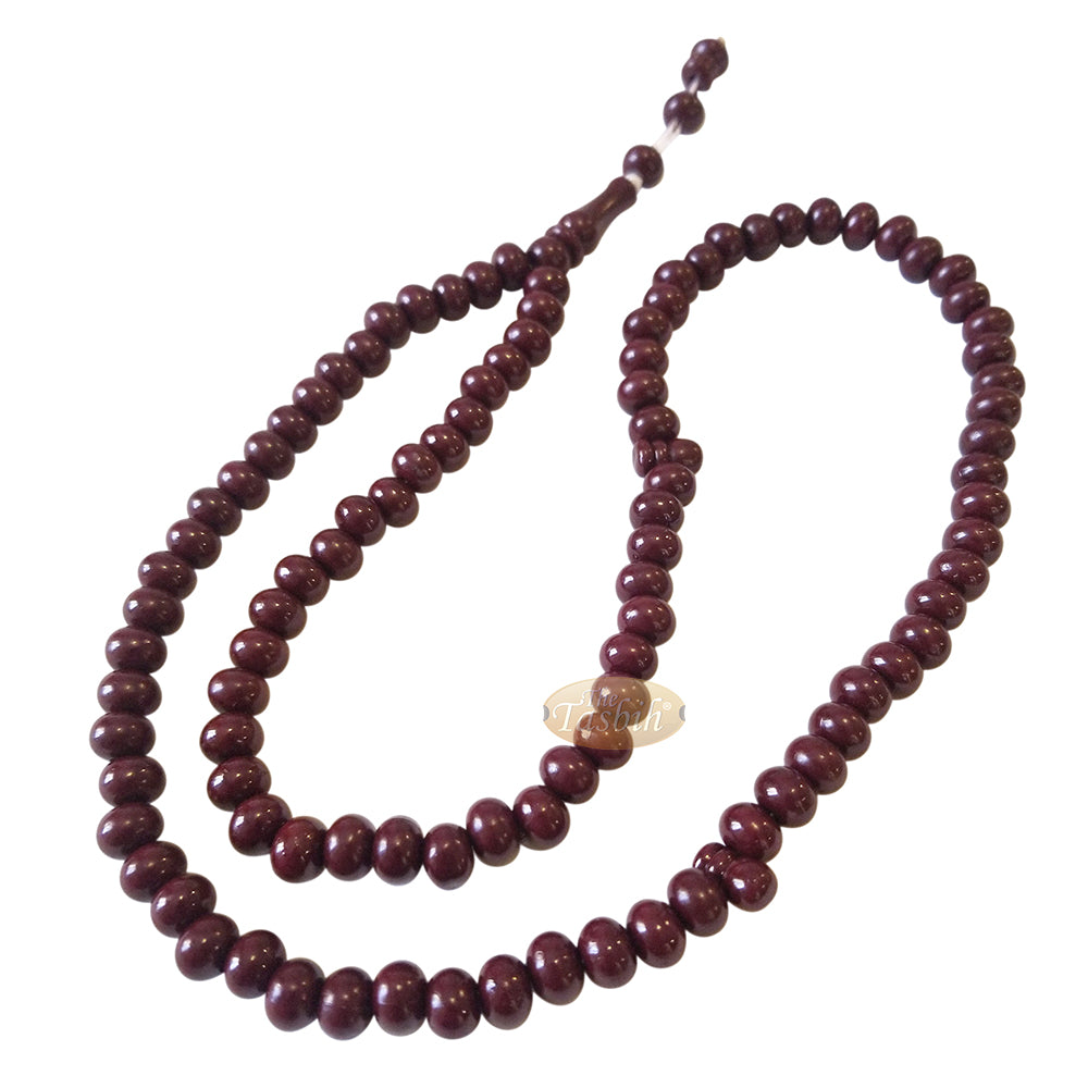 Islamic Subha Beads, Medium-Size Maroon Hard Monomer 7X8-mm Simple 26-Inch Muslim 99-Bd Tasbeeh Sibha Misbaha Dhikr And Prayer Necklace