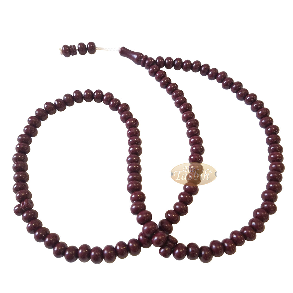 Islamic Subha Beads, Medium-Size Maroon Hard Monomer 7X8-mm Simple 26-Inch Muslim 99-Bd Tasbeeh Sibha Misbaha Dhikr And Prayer Necklace