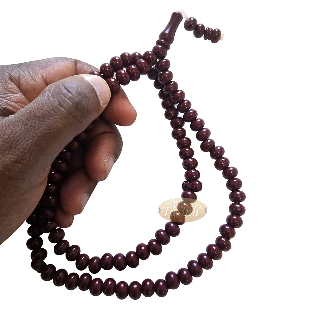 Islamic Subha Beads, Medium-Size Maroon Hard Monomer 7X8-mm Simple 26-Inch Muslim 99-Bd Tasbeeh Sibha Misbaha Dhikr And Prayer Necklace