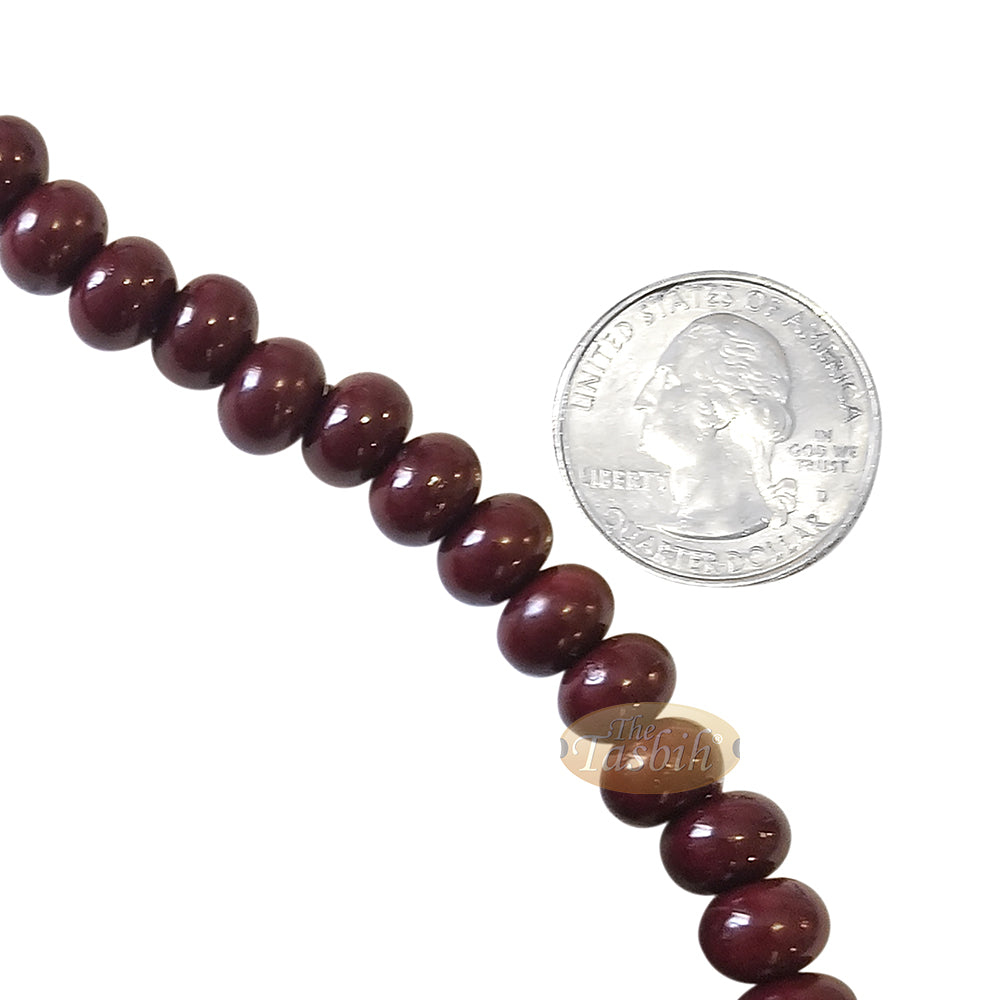 Islamic Subha Beads, Medium-Size Maroon Hard Monomer 7X8-mm Simple 26-Inch Muslim 99-Bd Tasbeeh Sibha Misbaha Dhikr And Prayer Necklace