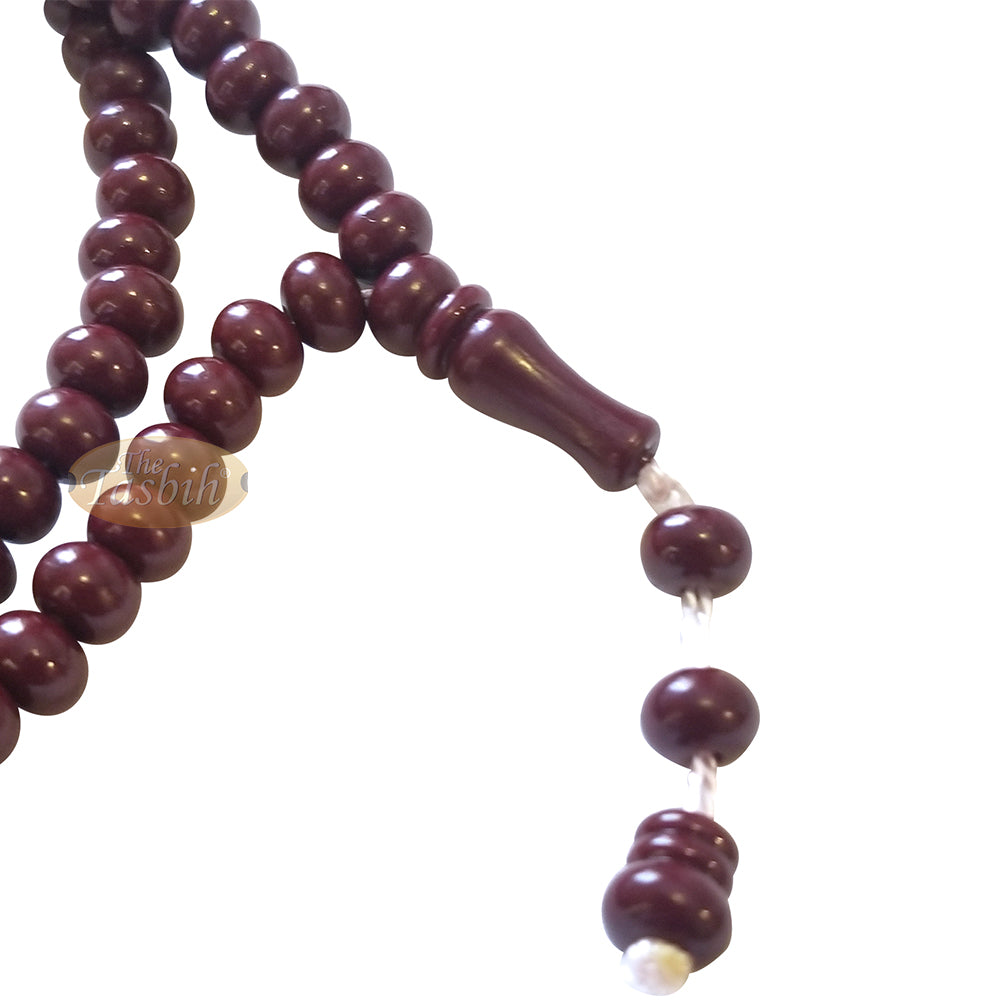 Islamic Subha Beads, Medium-Size Maroon Hard Monomer 7X8-mm Simple 26-Inch Muslim 99-Bd Tasbeeh Sibha Misbaha Dhikr And Prayer Necklace