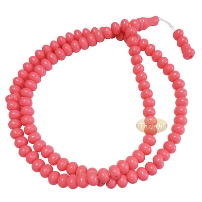 Islamic Subha Beads, Medium-Size Pink Hard Monomer 7x8 mm Simple 26-inch Muslim 99-Bd Tasbeeh Sibha Misbaha Dhikr and Prayer Necklace