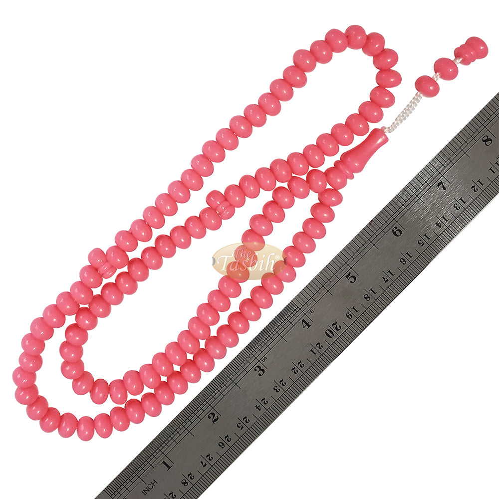 Islamic Subha Beads, Medium-Size Pink Hard Monomer 7x8 mm Simple 26-inch Muslim 99-Bd Tasbeeh Sibha Misbaha Dhikr and Prayer Necklace
