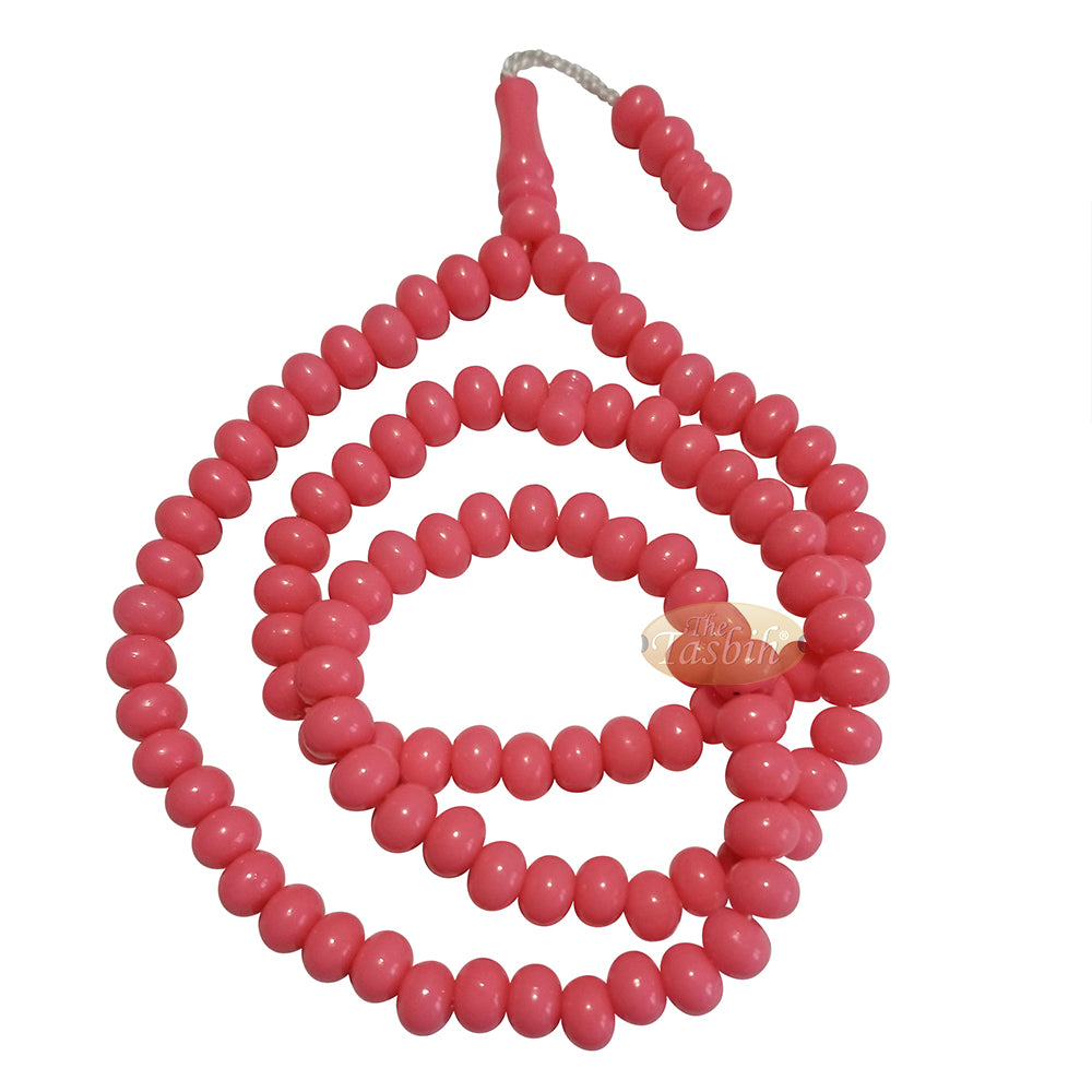 Islamic Subha Beads, Medium-Size Pink Hard Monomer 7X8-mm Simple 26-Inch Muslim 99-Bd Tasbeeh Sibha Misbaha Dhikr And Prayer Necklace