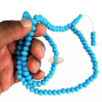 Islamic Subha Beads, Medium-Size Turquoise Hard Monomer 7x8 mm Simple 26-inch Muslim 99-Bd Tasbeeh Sibha Misbaha Dhikr and Prayer Necklace