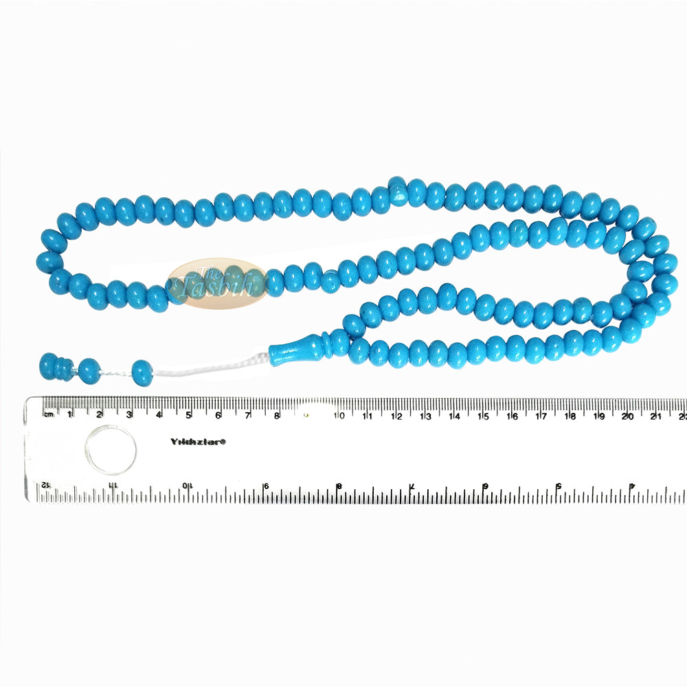 Islamic Subha Beads, Medium-Size Turquoise Hard Monomer 7x8 mm Simple 26-inch Muslim 99-Bd Tasbeeh Sibha Misbaha Dhikr and Prayer Necklace