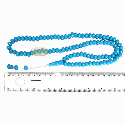 Islamic Subha Beads, Medium-Size Turquoise Hard Monomer 7x8 mm Simple 26-inch Muslim 99-Bd Tasbeeh Sibha Misbaha Dhikr and Prayer Necklace