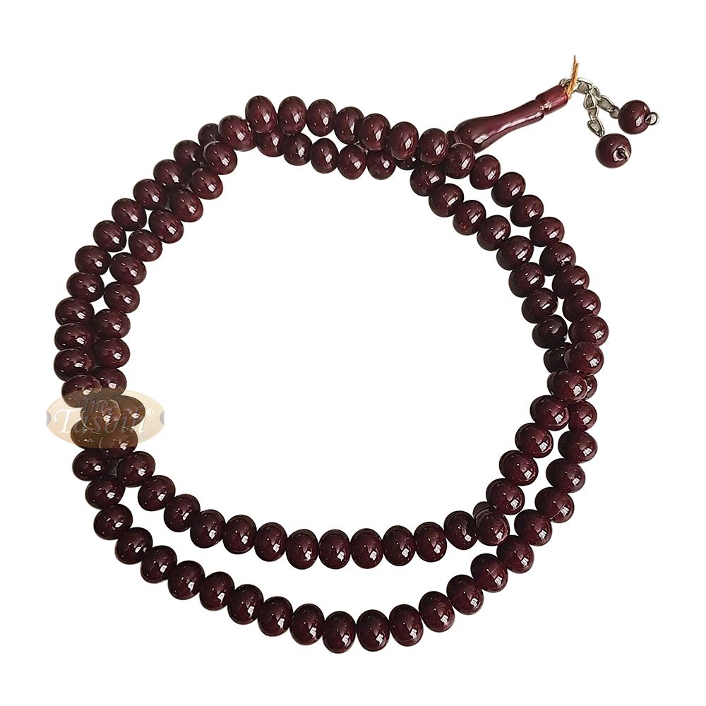 Maroon Plastic 99-Bead with 2-Bead Chain Horizontal Oval Tasbih & Plastic Chain Holder