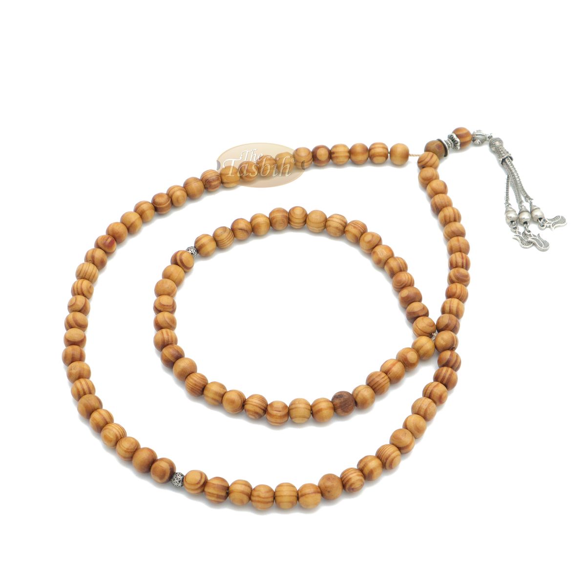 Large Wooden Tasbih with Tulip Charms From Konya 10 mm Pine Wood Beads 99 count Sibha Islamic Gift For Prayer Salat Dhikr Muslim Tasbeeh Necklace