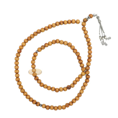 Large Wooden Tasbih with Tulip Charms From Konya 10 mm Pine Wood Beads 99 count Sibha Islamic Gift For Prayer Salat Dhikr Muslim Tasbeeh Necklace