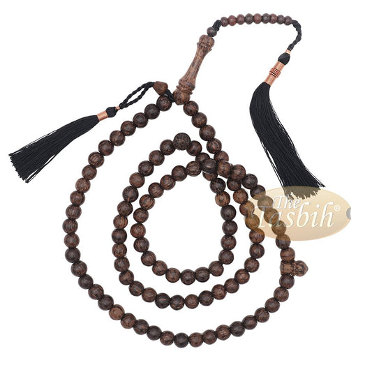 Sugar Palm Wood 99-Bead Tasbih – Muslim Prayer Beads with Copper Decorated Tassels