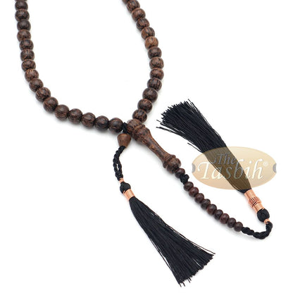 Sugar Palm Wood 99-Bead Tasbih – Muslim Prayer Beads with Copper Decorated Tassels