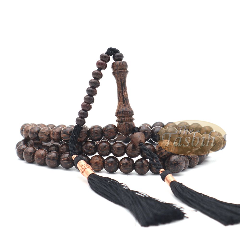 Sugar Palm Wood 99-Bead Tasbih – Muslim Prayer Beads with Copper Decorated Tassels