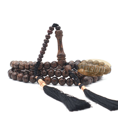 Sugar Palm Wood 99-Bead Tasbih – Muslim Prayer Beads with Copper Decorated Tassels