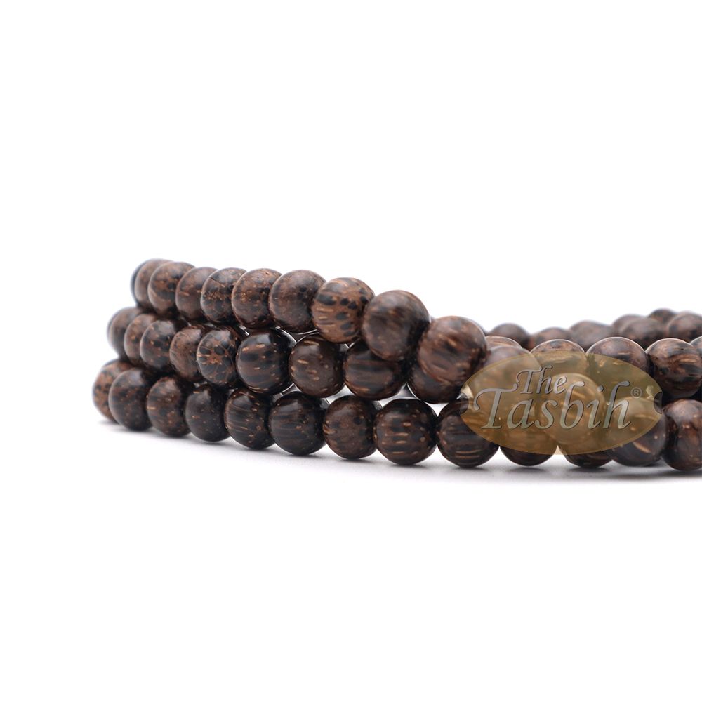 Sugar Palm Wood 99-Bead Tasbih – Muslim Prayer Beads with Copper Decorated Tassels