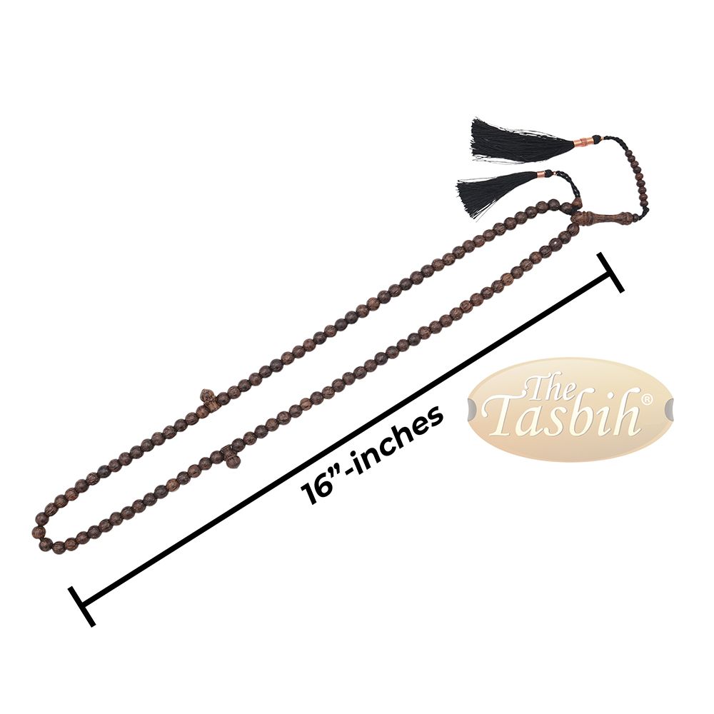 Sugar Palm Wood 99-Bead Tasbih – Muslim Prayer Beads with Copper Decorated Tassels