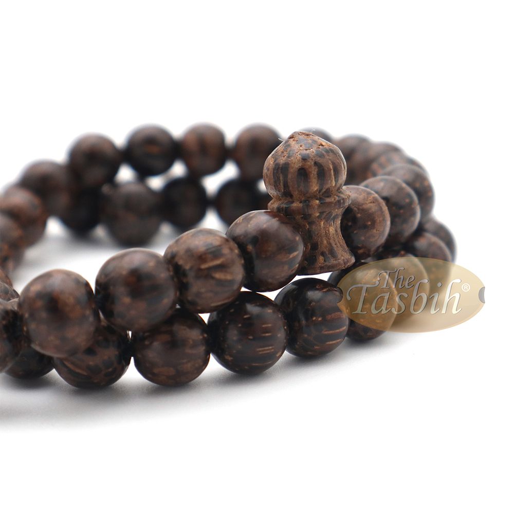 Sugar Palm Wood 99-Bead Tasbih – Muslim Prayer Beads with Copper Decorated Tassels