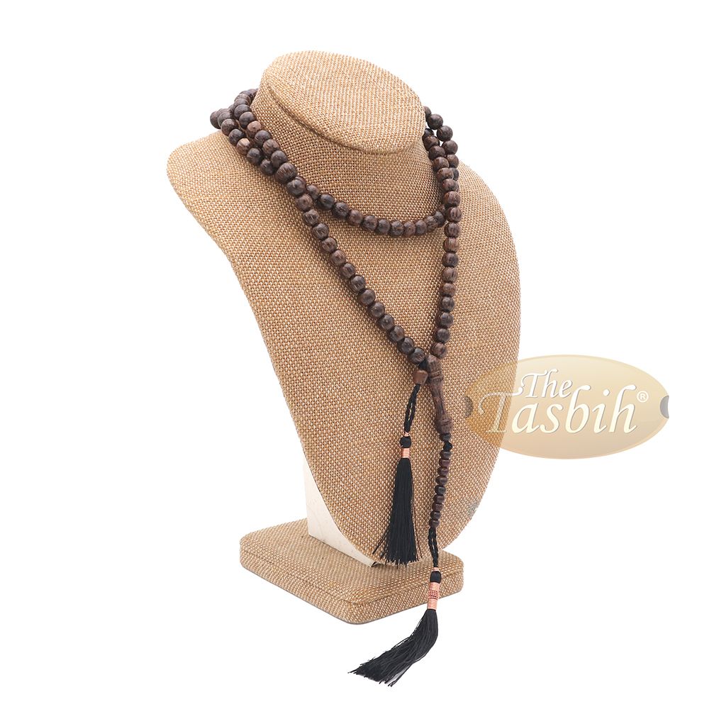 Sugar Palm Wood 99-Bead Tasbih – Muslim Prayer Beads with Copper Decorated Tassels
