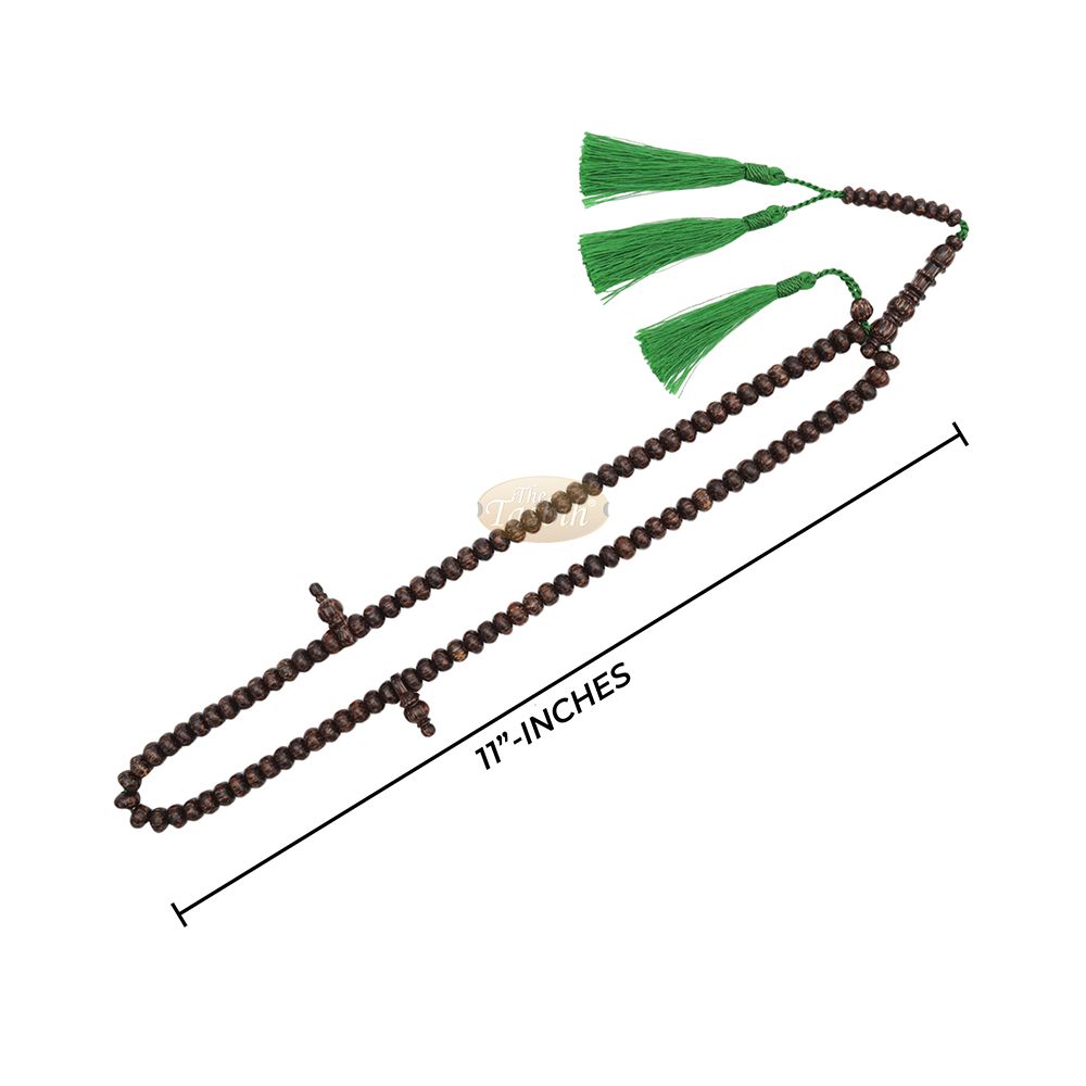 Black Palm Wood Misbaha – Limited-Edition 6x9mm Beads with Madinah Green Tassels 99ct Prayer Beads