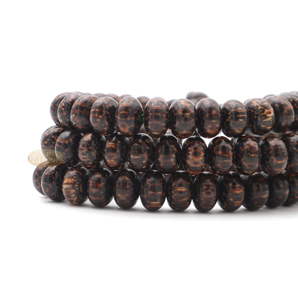 Black Palm Wood Misbaha – Limited-Edition 6x9mm Beads with Madinah Green Tassels 99ct Prayer Beads