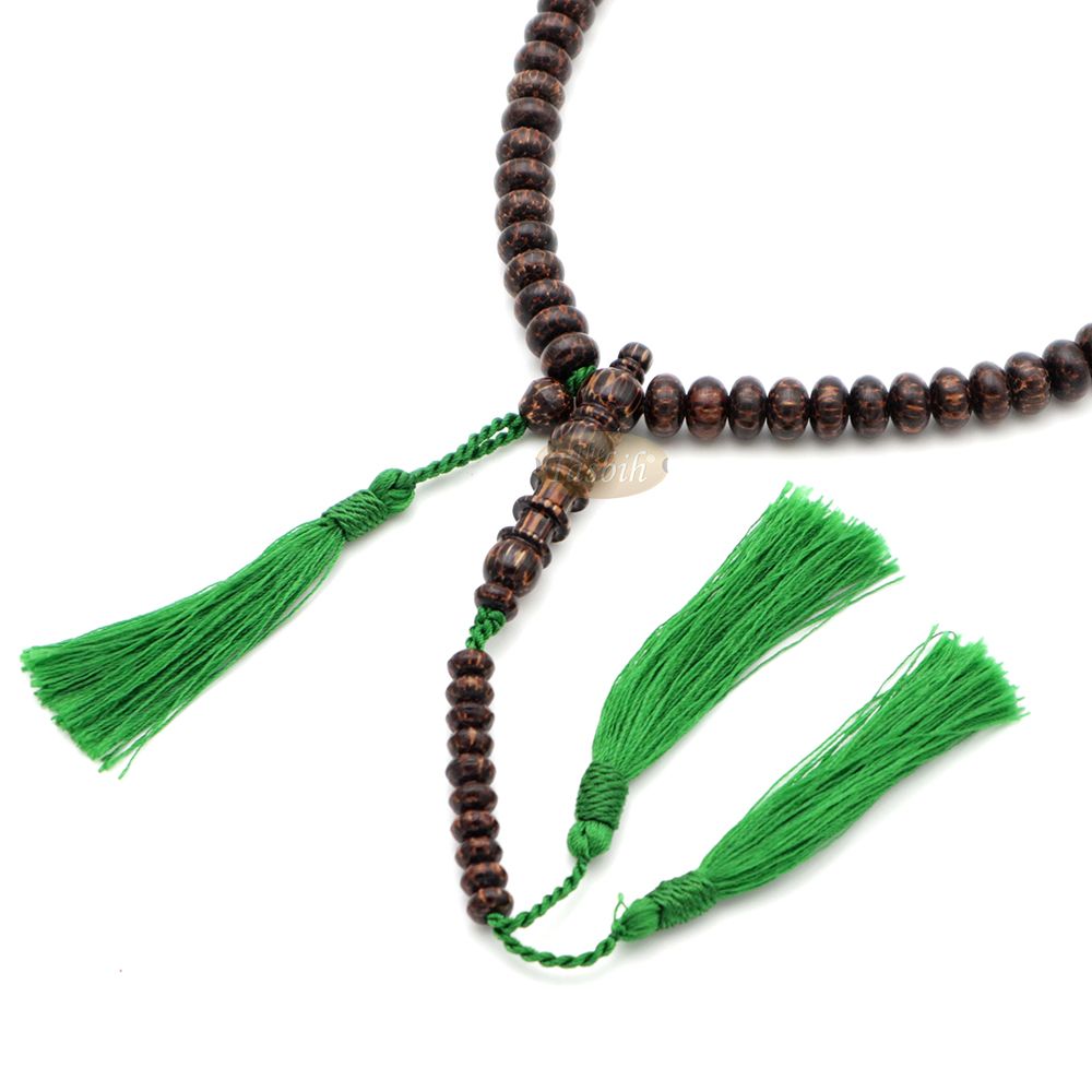 Black Palm Wood Misbaha – Limited-Edition 6x9mm Beads with Madinah Green Tassels 99ct Prayer Beads