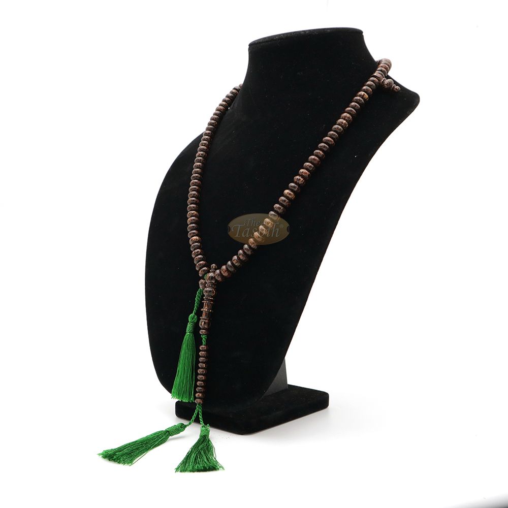 Black Palm Wood Misbaha – Limited-Edition 6x9mm Beads with Madinah Green Tassels 99ct Prayer Beads