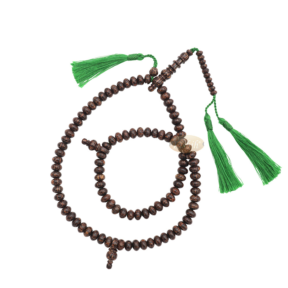 Black Palm Wood Misbaha – Limited-Edition 6x9mm Beads with Madinah Green Tassels 99ct Prayer Beads
